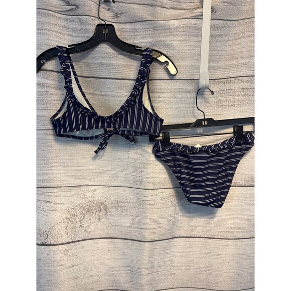 Solid and Striped Navy Blue White Striped Tie Front Bikini Swimsuit Size S/M - Picture 3 of 5